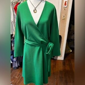 Tiana B. NWT Women’s XL Kelly Green Dress Textured Knit Wrap Longsleeve V Neck